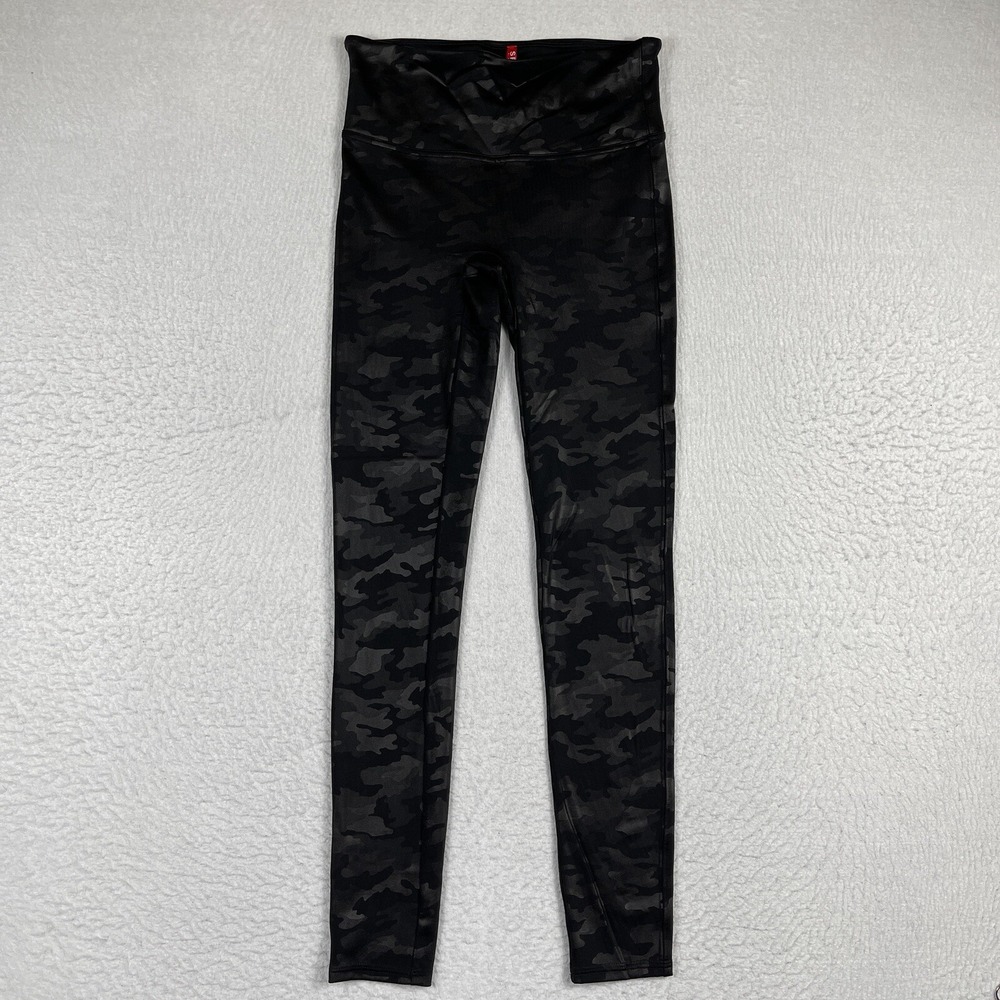 Spanx Leggings Womens Medium Faux Leather Camo Shaping Contoured Gym Yoga Casual